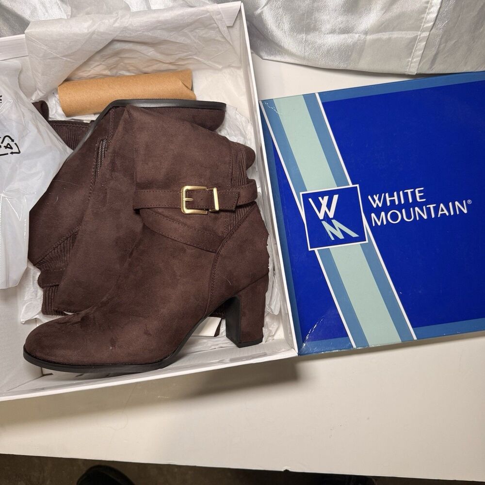 White Mountain Teals Women's Brown Fabric Knee High Riding Zip Round Toe Boots 8